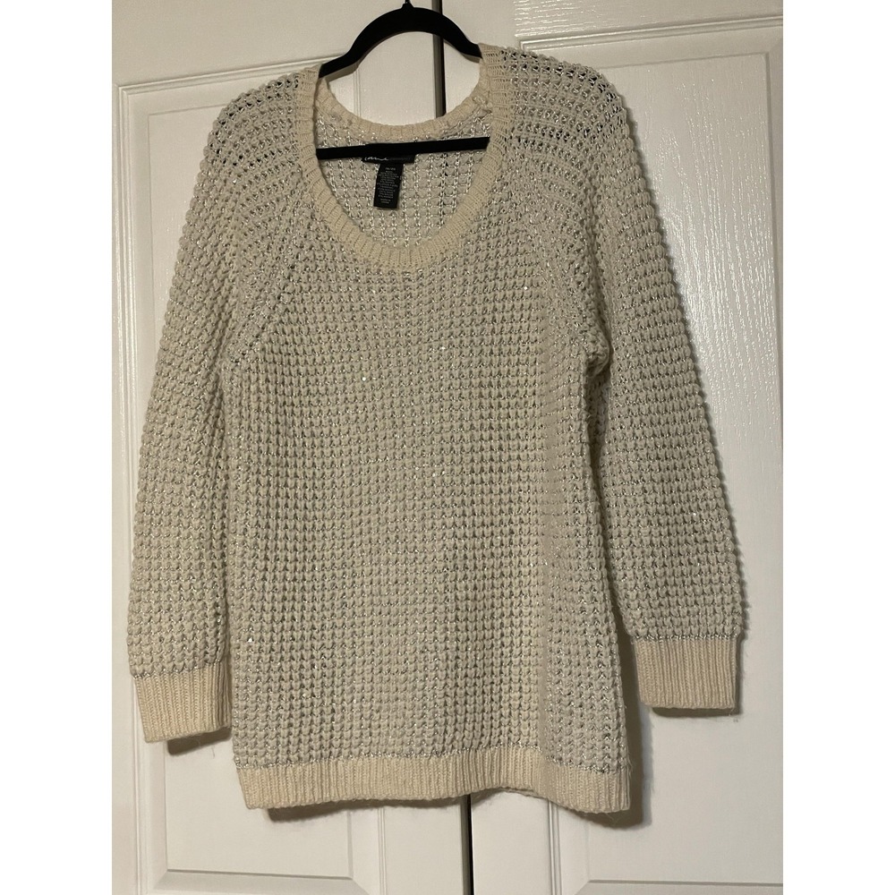 Lane Bryant Sweater Womens 18/20 White Sequin Open Knit Scoop Neck Pullover‎